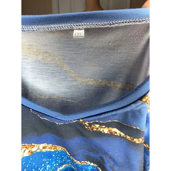Women's Unbranded Blue Gold Abstract Short Sleeve Tee 4X - Picture 3 of 4